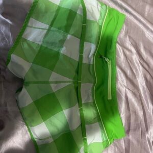 Green and White Checkered Swim Shorts